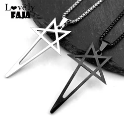 Gothic Punk Pentagram Pendant Necklace for Women Men Stainless Steel Silver Black Color Hip Hop Chain Jewelry Party Gift