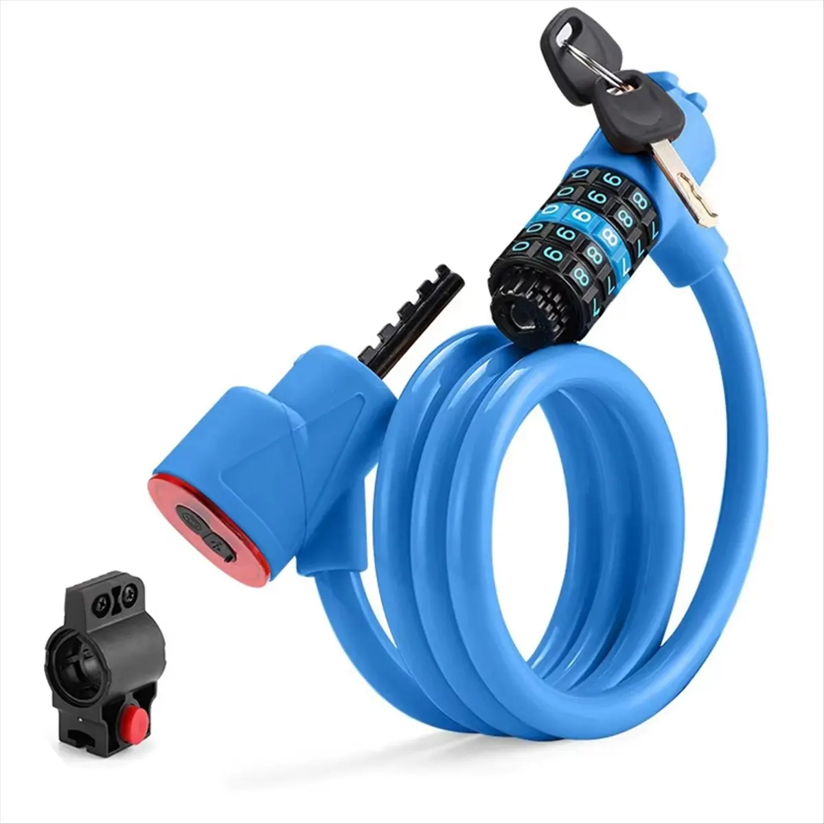 A89X Bicycle Lock with Light 5 Digit Security Password Bike Lock Steel Cable Chain Anti-Theft Lock for Road Bike Blue