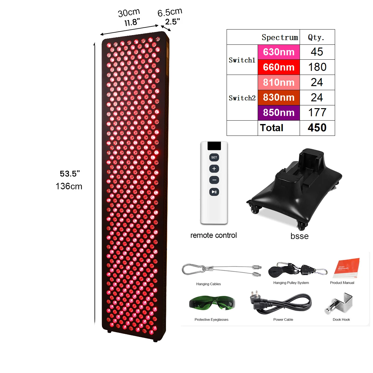 Red light red nir light therapy RL450MAX full body red light bed with touch screen for home use with stand