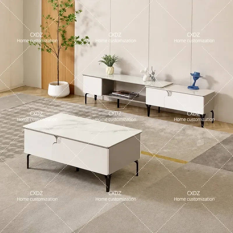 Modern Minimalist TV Cabinet and Coffee Table Set for Living Room Small Apartment Nordic Cream Style Furniture Combination