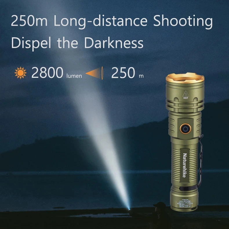 Naturehike Hochleistungs-LED-Taschenlampen für Camping und Outdoor, ultraleicht, wasserdicht, 250 m Strahlungsbereich, Umgebungslicht, multifunktional – Detail 3