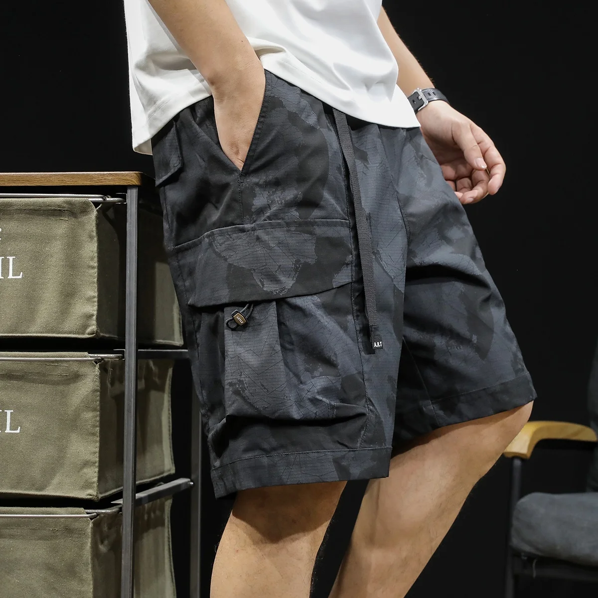 

American Camouflage Workwear orts Men's Loose Fit Qui Dry 5 Inch Casual Faionable Summer Pants Polyester Fiber