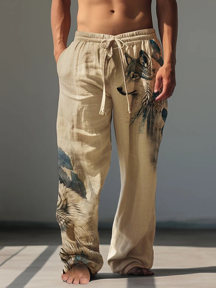2025 가을 패션 캐주얼 남성 바지, 대담한 늑대 3D 인쇄 남성 캐주얼 바지, 하라주쿠 거리 남성 바지 S-5XL