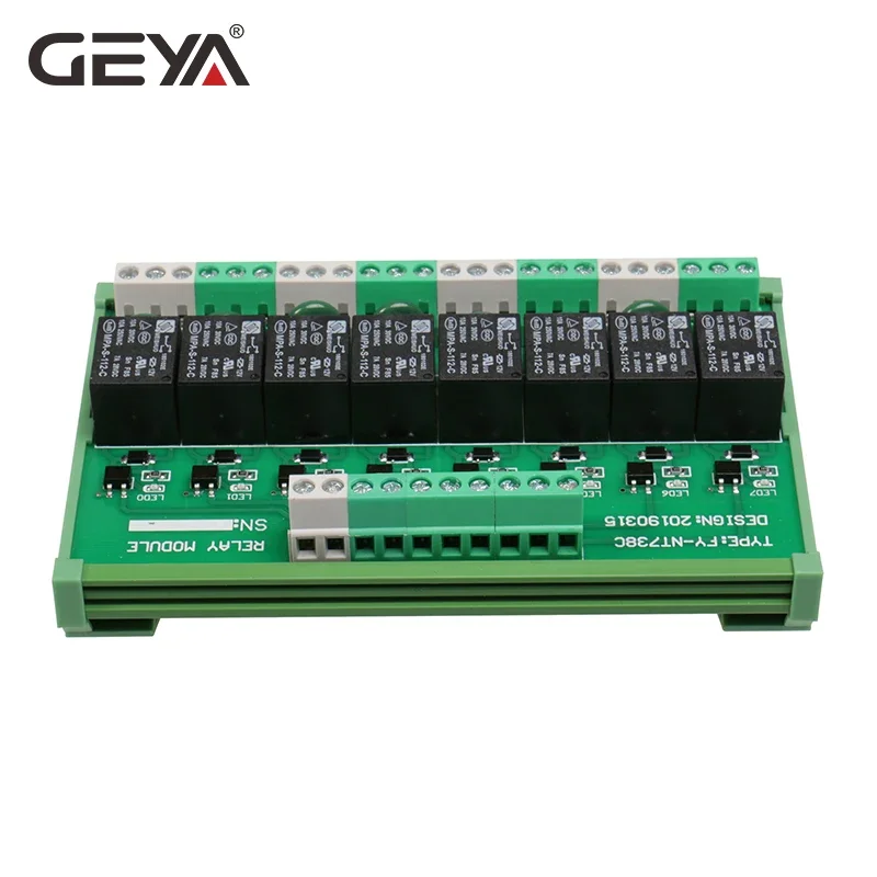 GEYA 8 Channel Interface Relay Module 5VDC 12VACDC 24VACDC DIN Rail Panel Mount for Automation PLC Board