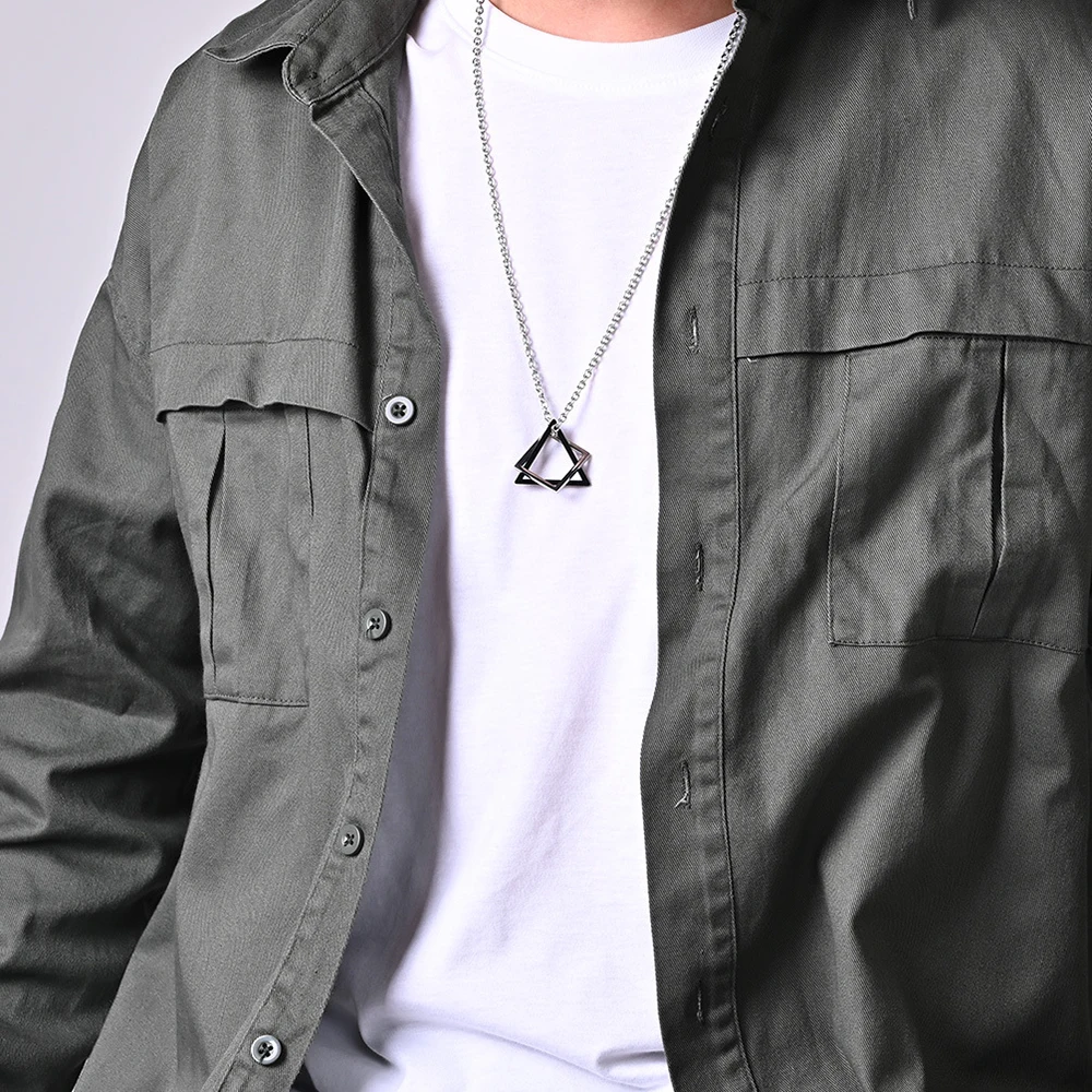 Geometry Interlocking Square Triangle Male Pendant for Men Stainless Steel Modern Trendy Geometric Stacking Streetwear Necklace