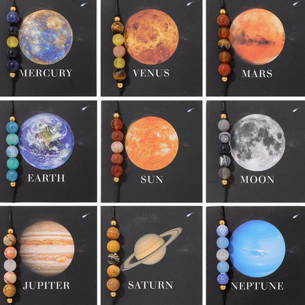 Eight Planets Stone Beaded Bracelet 2024 New Universe Galaxy Series Woven Unisex Card Packaging Gift