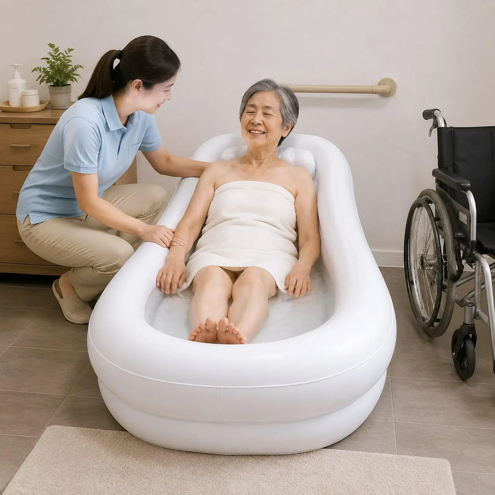 Inflatable Bathtub Bed Shower Bathtub for Elderly PVC Quick Inflation and Deflation Home Sturdy Comfortable Bedside Bath Tub