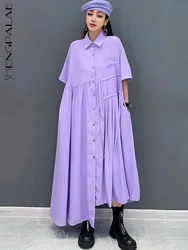 SHENGPALAE Violet Dress For Women 2024 Summer New Irregular Fold Dresses Elegant Fashion Casual Female Robe Y2k Clothes 5C1012