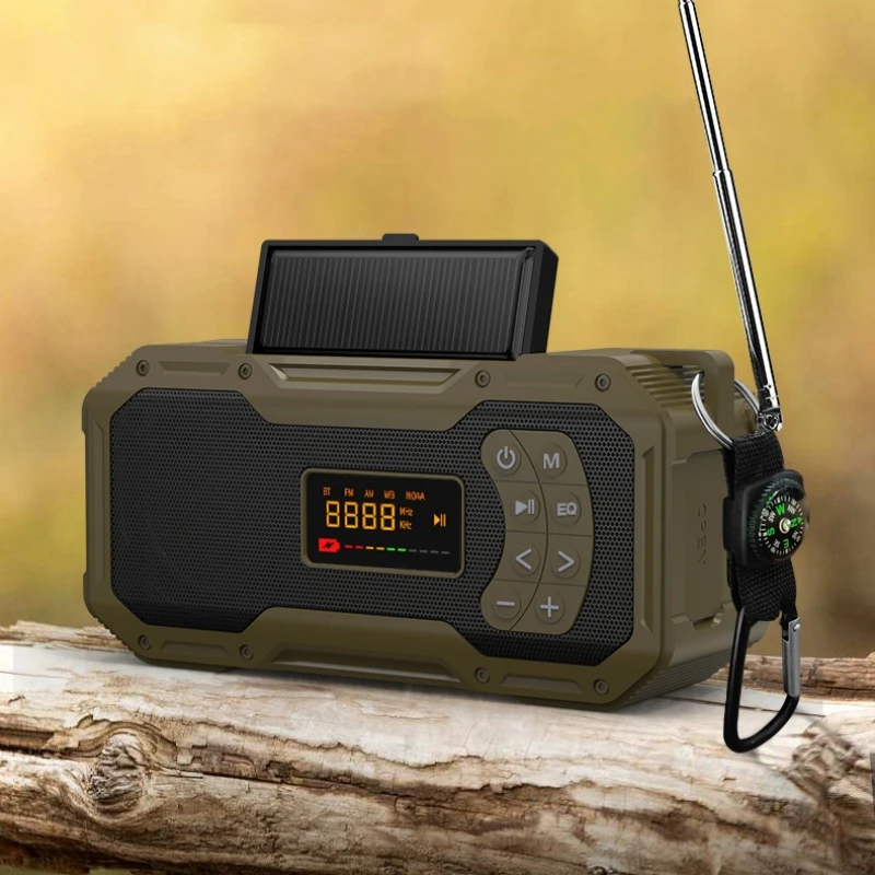 Waterproof & Dustproof Solar Dynamo Hand Crank AM/FM Multifunctional Emergency Radio Wireless Bluetooth Speakers LED Flashlight