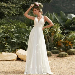 Branco chiffon requintado casual vestido de noiva novo em renda com decote em v vestido de casamento romântico vestido de noiva personalizado