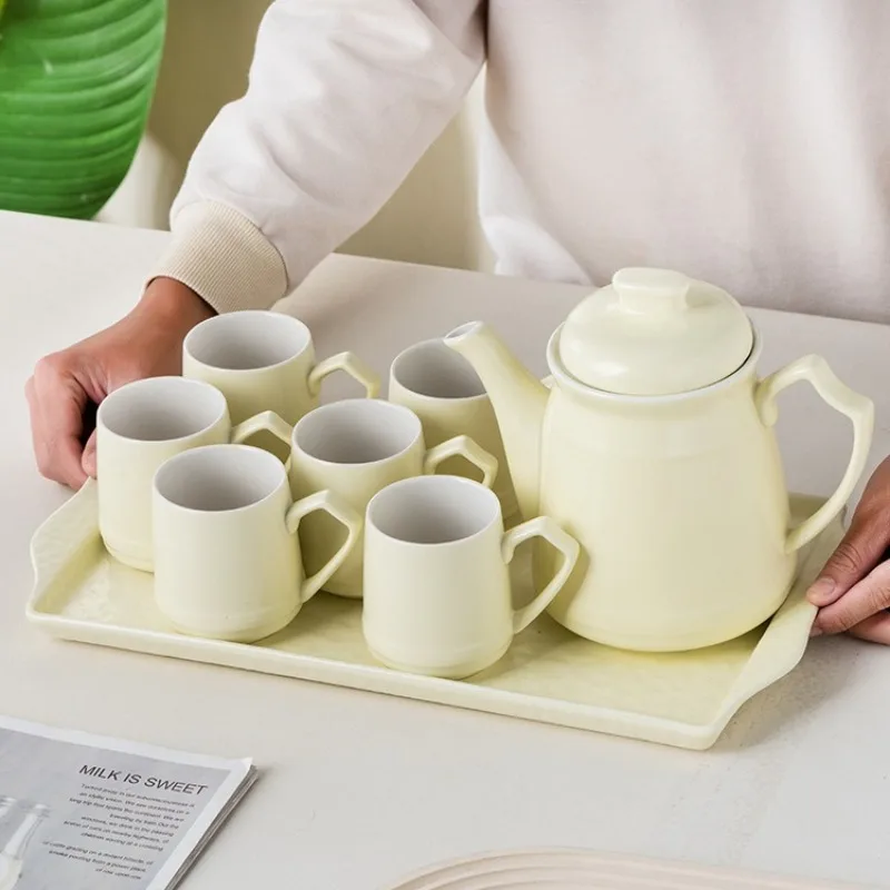 Nordic Green Ceramic Coffee Tea Set Home Living Room Decorative Drinkware 1 Pot 6 Cups 1 Tray Sets Cold Water Bottle Ornaments