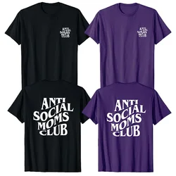 Anti Social Moms Club Funny T-Shirt Women's Fashion Letters Printed Sayings Graphic Tee Tops Mama Aunt Grandma Sister Gift Idea