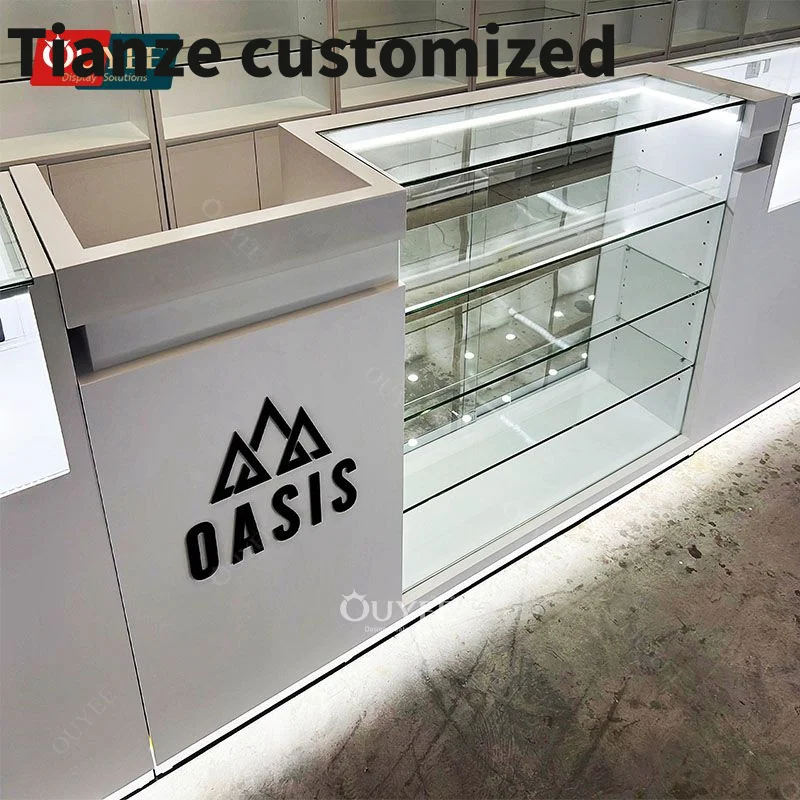 

Customized-High Quality Show Display Mall Shop Booth Glass Dispentary Counter Glass Smoke Shop Display Counter