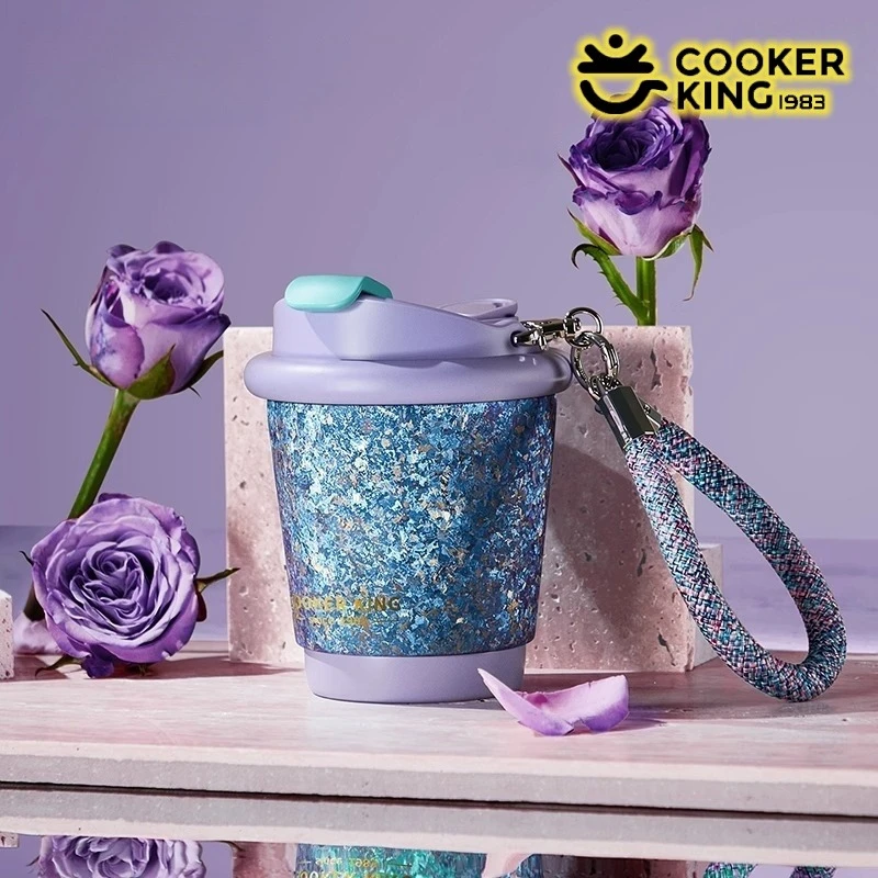 COOKER KING 220ml/360ml Pure Titanium Thermos Cup Exquisite Coffee Cup With Rope Portable Thermos Flask Office home Water Cup