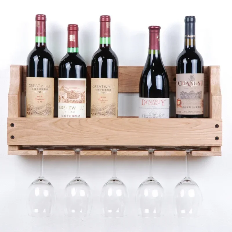 Mounted Wine Rack Solid Wood Inverted Wine Glass Holder Natural Wood Antique Bottle Storage Home Wine Organization Rack