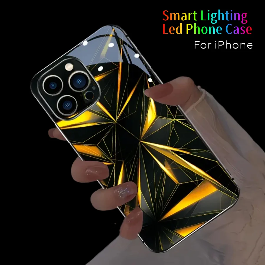 

Geometry LED Light Luminous Phone Case For iPhone 16 15 13 Pro 12 Mini 14 Plus 11 XS Max X XR 8 7 Luxury Circuit Call Glow Shell