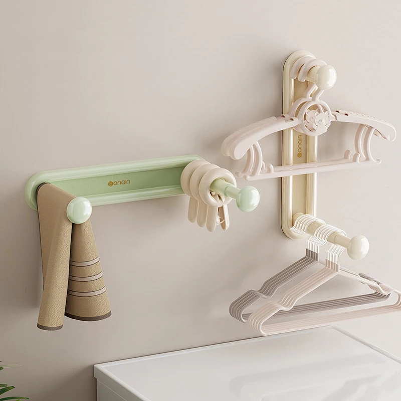 Retractable Wall Mount Hanger Organizer Rack No-drill Wall Hanging Hook Holder for Collecting Clothes Hangers Closet Balcony