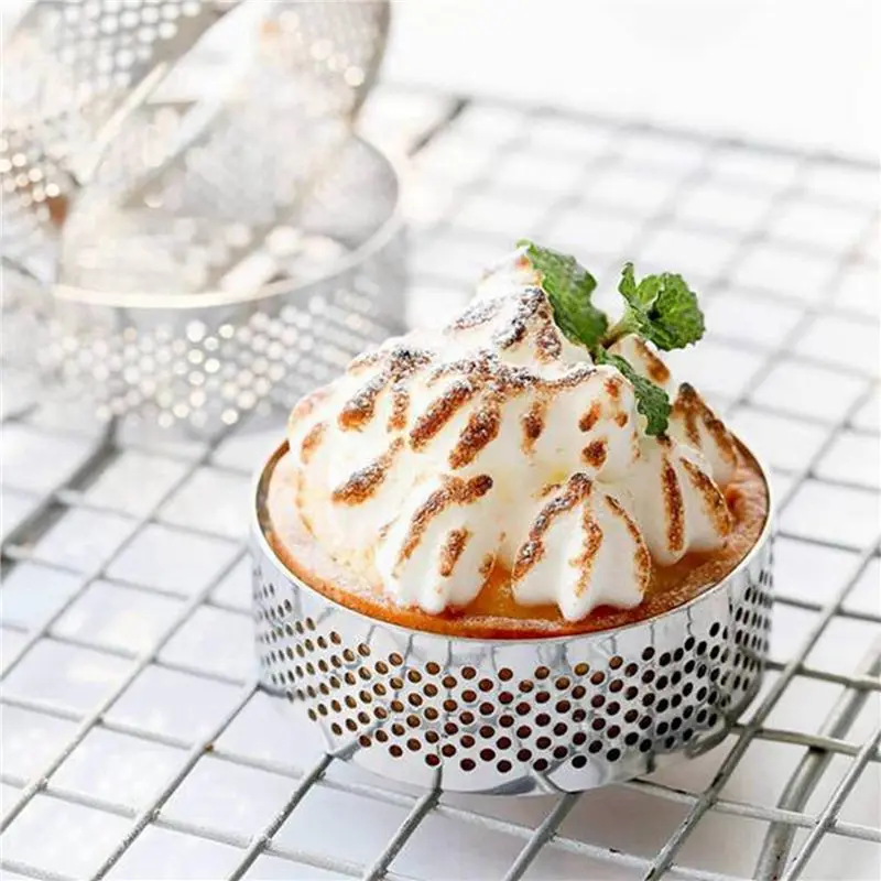 THIVN-50Pcs Circular Tart Rings With Holes Stainless Steel Fruit Pie Quiches Cake Mousse Mold Kitchen Baking Mould 7Cm