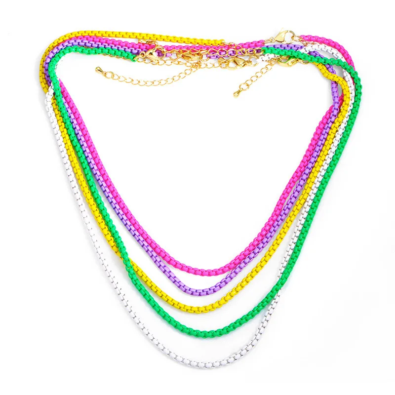 QMHJE Thick 3mm Candy Color Necklace Chain Basic Women Choker Link Neon Green Yellow Jewelry  Accessoriy Bohemia Fluorescent