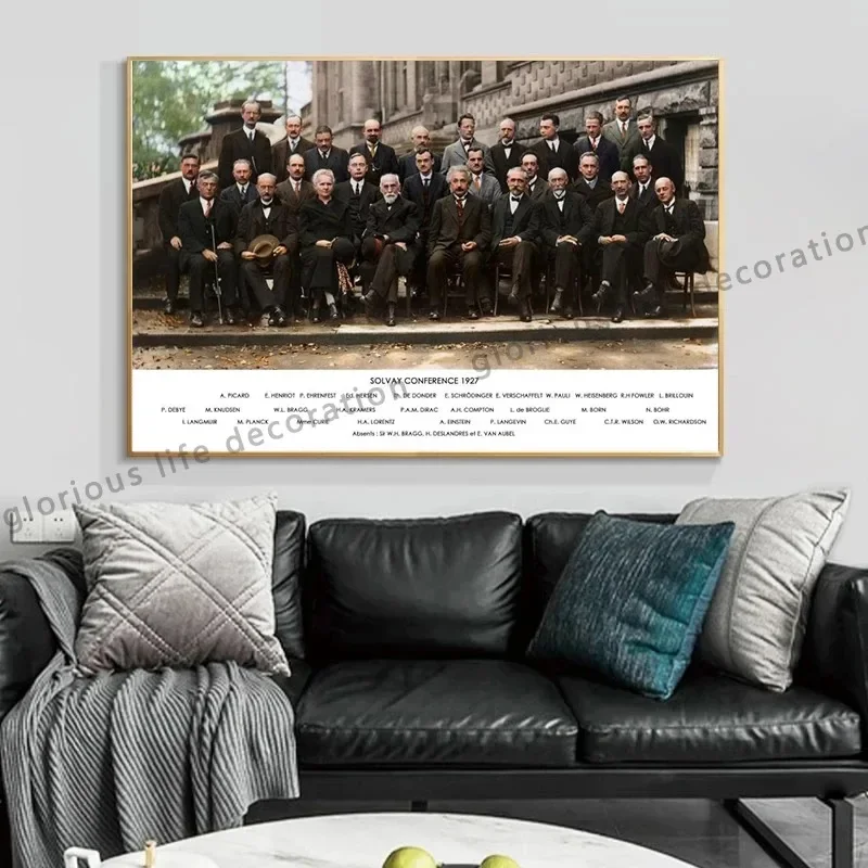5. Solvay-Konferenz im Jahr 1927 Wissenschaftlergruppe, Foto-Wandkunst, Poster, Druck, Bild für Wohnzimmer, Heimdekoration, Leinwandgemälde