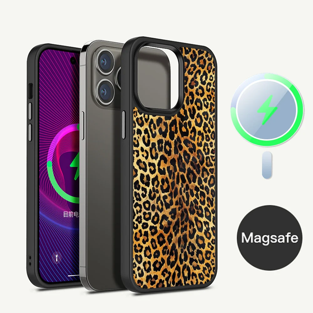 Luxury Leopard Print Tiger pattern Phone Case Magnetic Case For iPhone 16 14 13 12 11 15 ProMax Plus For Magsafe Wireless Charge