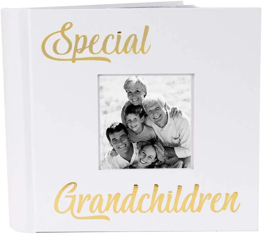 

Modern White Grandchildren Photo Album with Gold Foil Text, Holds 80 4x6 Pictures