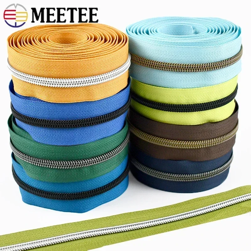 1/2/3/4M Meetee 5# Nylon Zipper Tapes By The Meter Bag Clothes Coil Roll Zippers Luggage Decor Continuous Zip Closures Repair