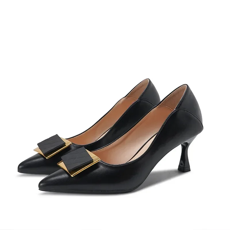 Size 31-43 Pu Leather Nude 6cm Middle Heels Women Stiletto Work Shoes Black Pumps