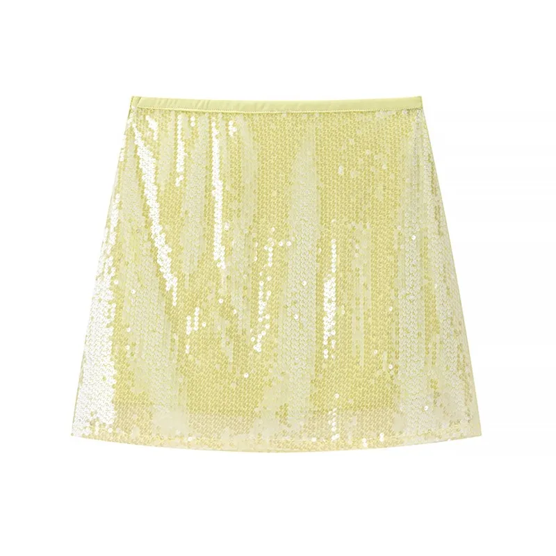 

Sequin Mini Skirt Women Glitter Luxury Short Skirts 2025 New Summer Y2k Party Evening Skirt Yellow Midi Waist Skirts Streetwear