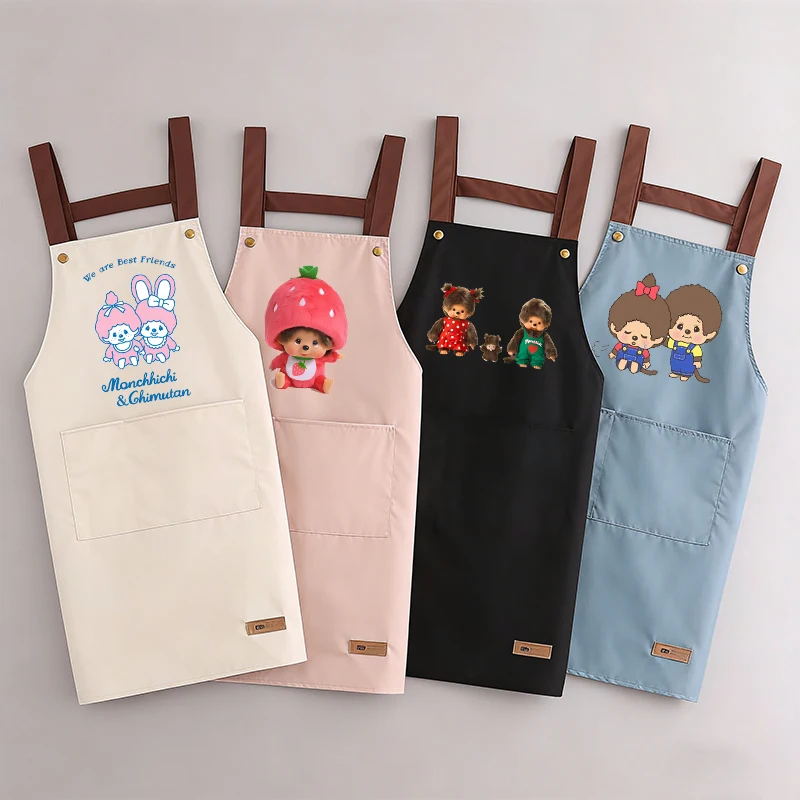 

Monchhichi Woman Apron Man Kawaii Home Baking Restaurant Barbecue Beverage Apron Waterproof Oil Resistant Sleeveless Pinafor New