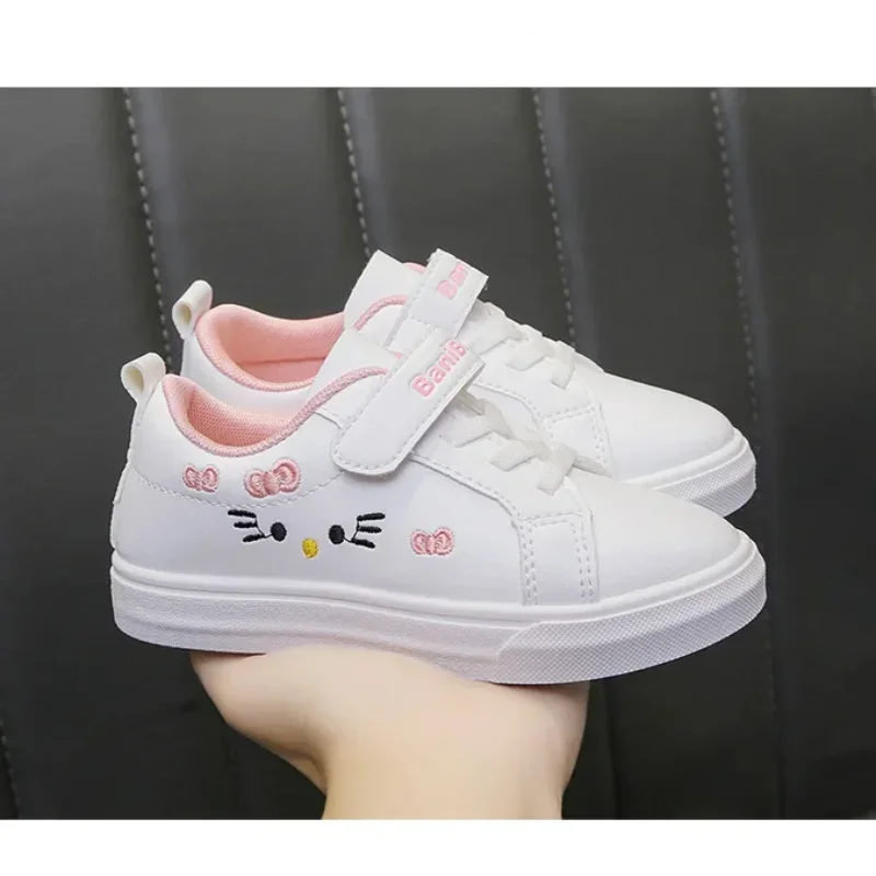 Four Seasons Children Casual Sport Running Anti-Slip Shoe Soft Sole Fashion Leather Kids Flat Sneakers Princess Girl Casual Shoe