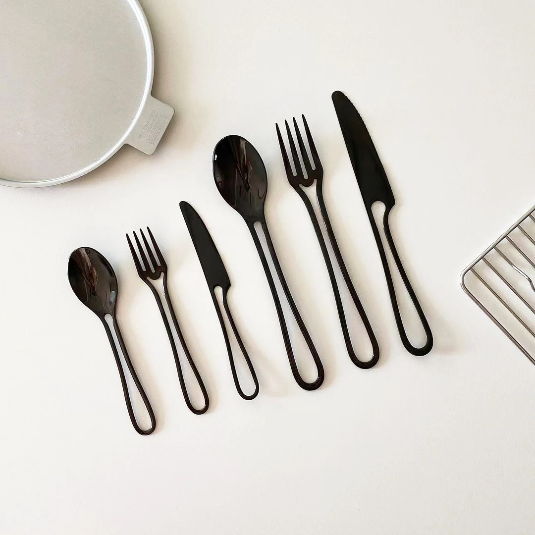 304 Stainless Steel Cutlery Set Black Flatware Western Dessert Forks Spoons Steak Knives Cake Spoon Knife Fork Spoon Set