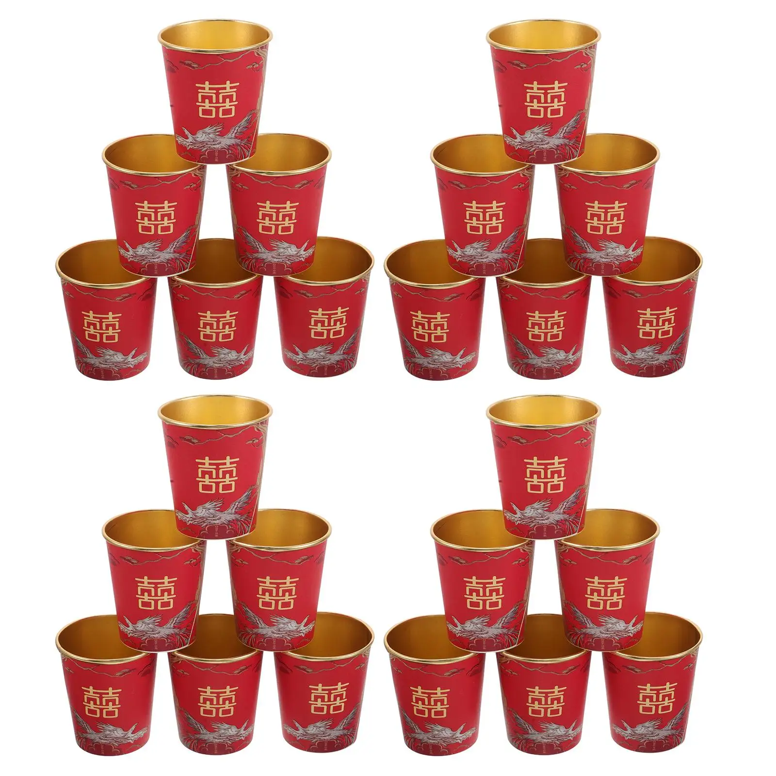

50pcs Wedding Tea Cups Red Gold Foil Disposable Paper Cups for Hot Drinks Thickened Design Stable Construction