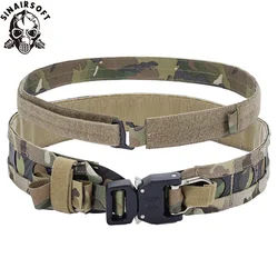 Cinto tático bison, 2 camadas, cinto de batalha, desmontagem rápida, fivela de metal, cintura molle, caça ao ar livre, airsoft, equipamento estilo ferro