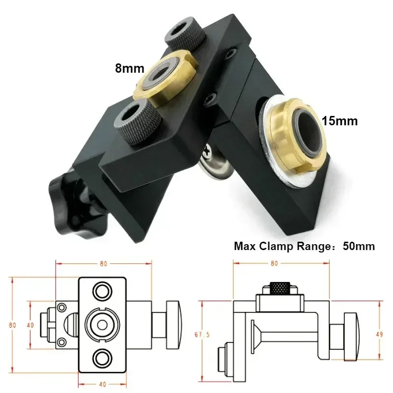 New Style Woodworking Drilling Guide Locator Puncher 3 In 1 Adjustable Doweling Pocket Hole Jig with 6/8/10/12/15mm Drill Bit