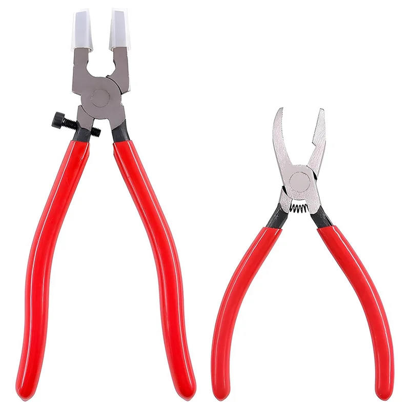 

A96I-Professional Glass Cutter Tool Set: 2 Pcs With Running Pliers, Curved Jaws & Breaking Pliers With Rubber Tips