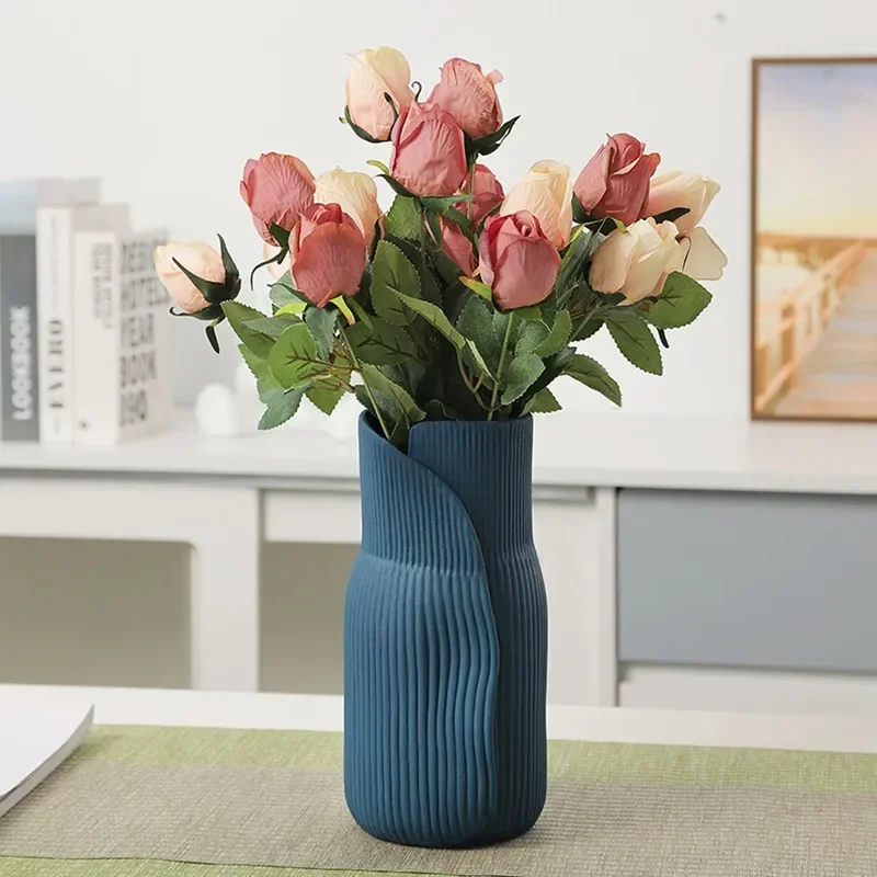 

Vilead Blue Ceramic Vase Porcelain Flower Container Pampas Grass Tabletop Interior Living Room Bedroom Office Home Decoration