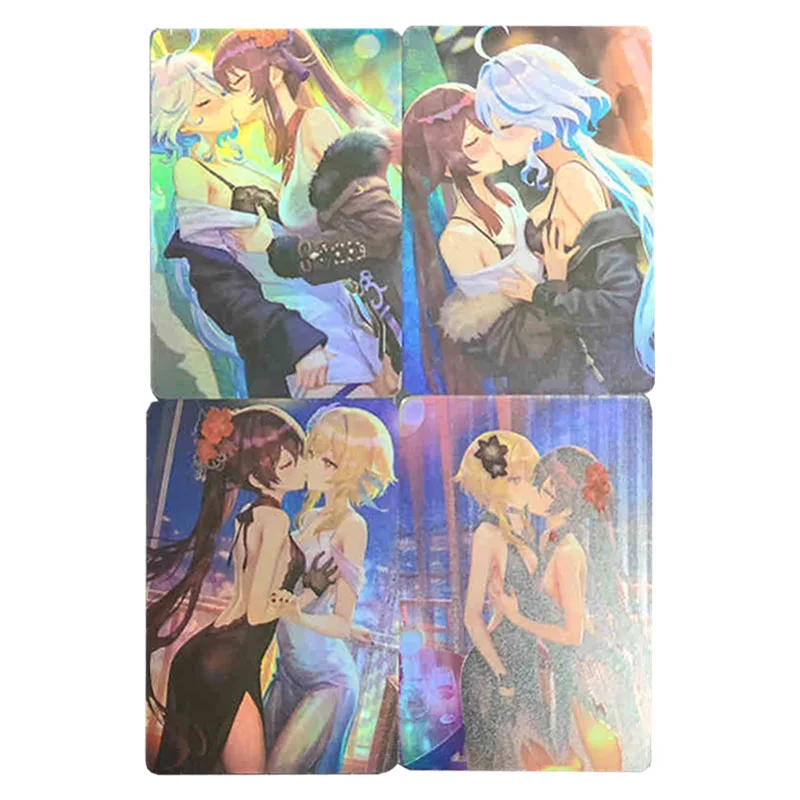 

4Pcs/set Diy Self Made Genshin Impact Hu Tao Lumine Cp Collection Card Refraction Color Flash Furina Anime Card Gift Toys