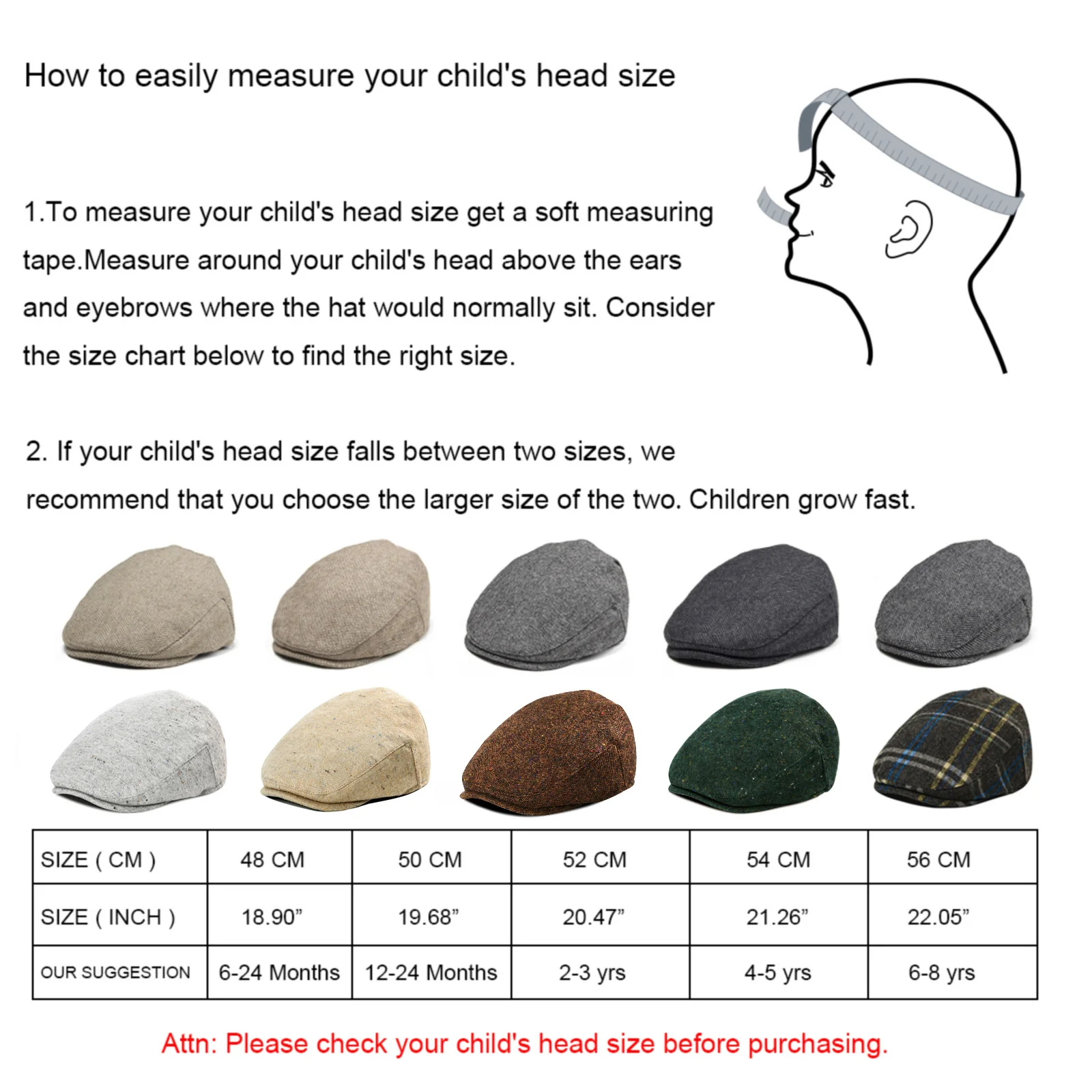 JANGOUL Kids Flat Caps Herringbone Woolen Tweed Small Size Boy Girl Newsboy Caps Infant Toddler Youth Beret Hat for Children