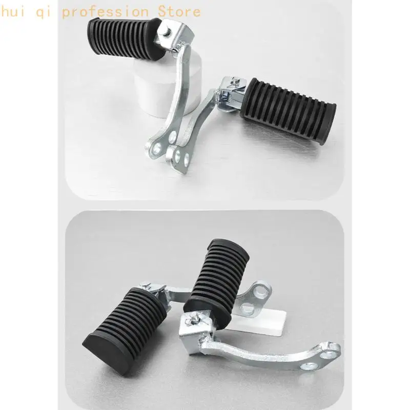 Motorrad-Wartungs-Fußrastenpaar, schwarze gerippte Gummipolster und Metallhalterungsbaugruppen für GN125-Ersatz vorne. – Detail 4