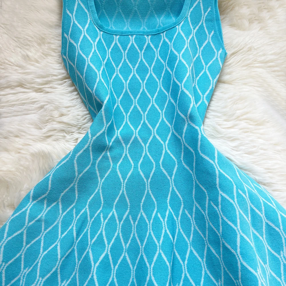 YuooMuoo Marke Mode A-line Kurze Frauen Kleid Elegante Y2K Geometrische Gestrickte Sommer Kleid Weibliche Harajuku Schwarz Party Vestidos – Detail 3