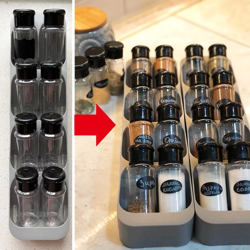 8 Grids Kitchen Spice Organizer in Drawer Spice Rack Holder 100ML Seasoning Shaker Bottles Clips Cabinet Spice Bottle Rack