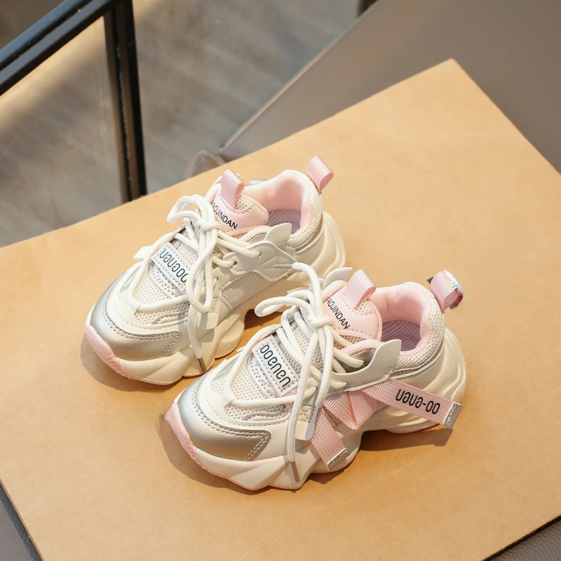Children's Sports Shoes 2024 Spring and Autumn New Girls Fashion Casual Wear-Resistant Student Mesh Breathable Running Shoes