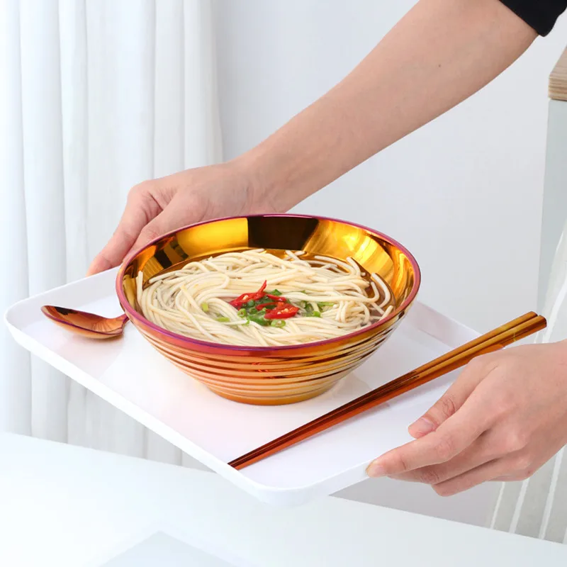 Japanese Stainless Steel Ramen Instant Noodles Bowl Large Rice Soup Salad Double layer Bowl For Restaurant Kitchen Tableware