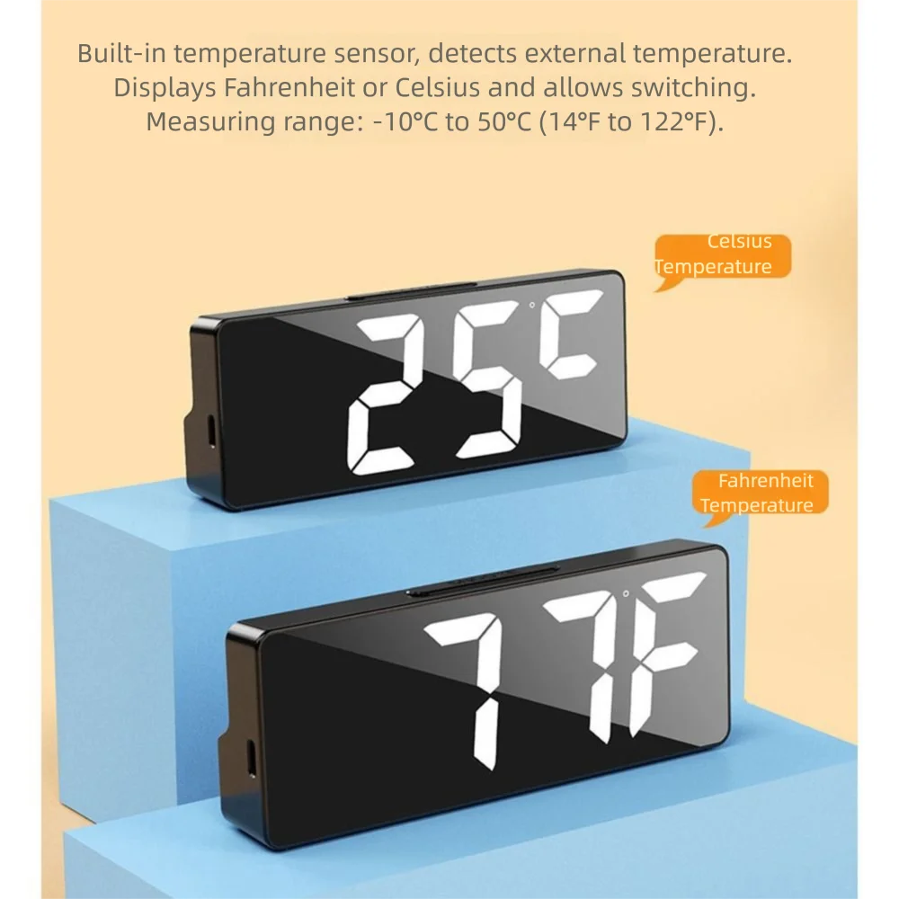 2 Levels Brightness Digital Alarm Clock 12/24H Format Voice Control LED Digital Clock Quiet Temperature/Date Display