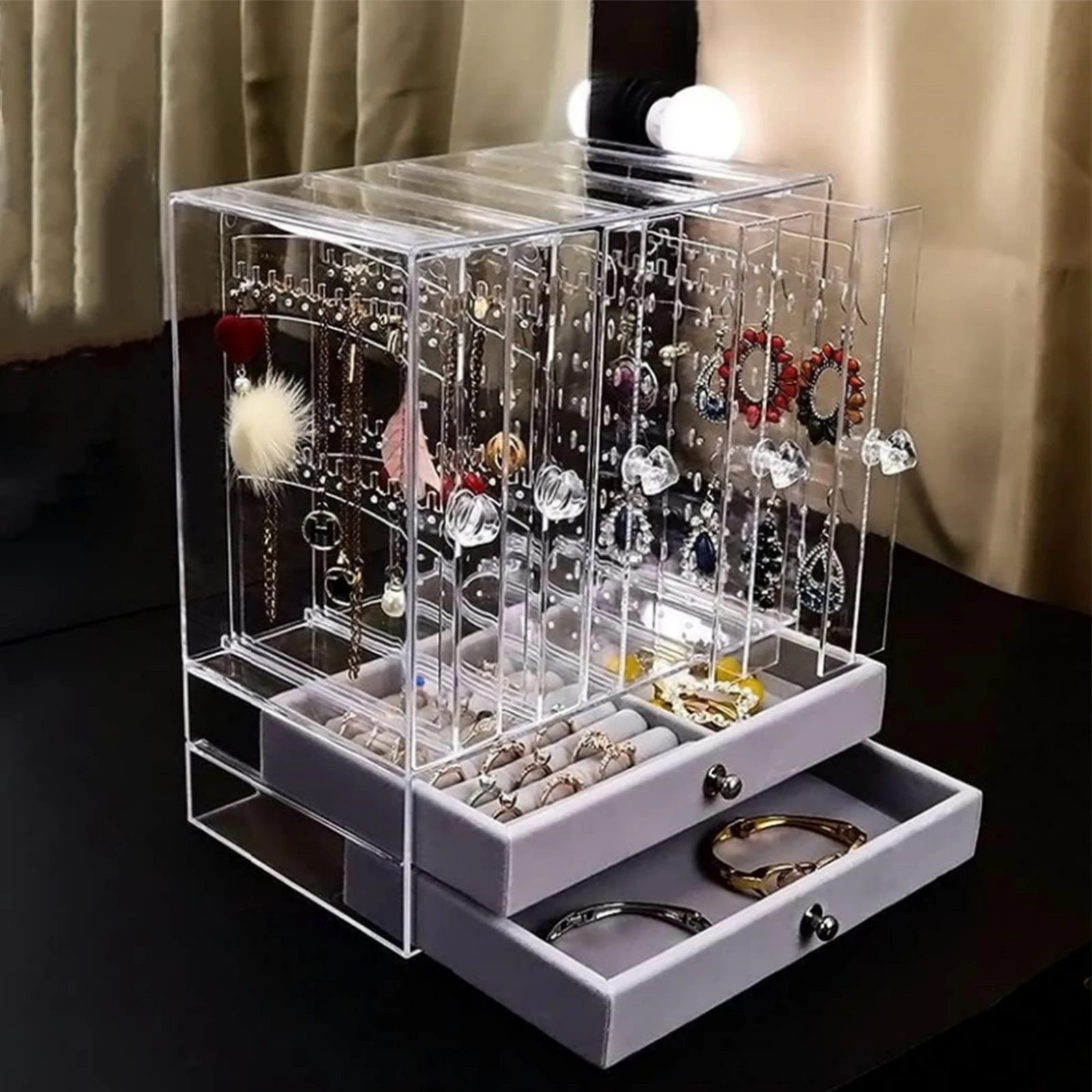 

Vertical Drawer Earring Display Stand with Slide-Out Drawers Earring Display Stand Holder for Bracelets Rings & Long Necklaces