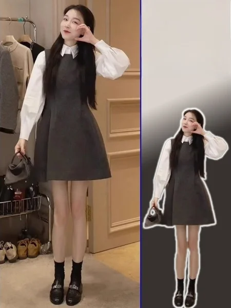 

plus Size Retro Ele Little Fraance Sle Dr Spring New Lazy Waist Cinching irt Two Piece Set for plus Size Women