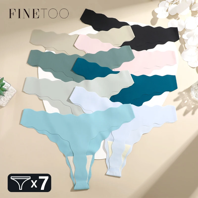 

FINE TOO, 7 шт., бесшовное ультрамягкое нижнее белье, женское белье, сексуальные стринги с оборками на поясе для девочек, эластичные трусики-стринги с низкой талией