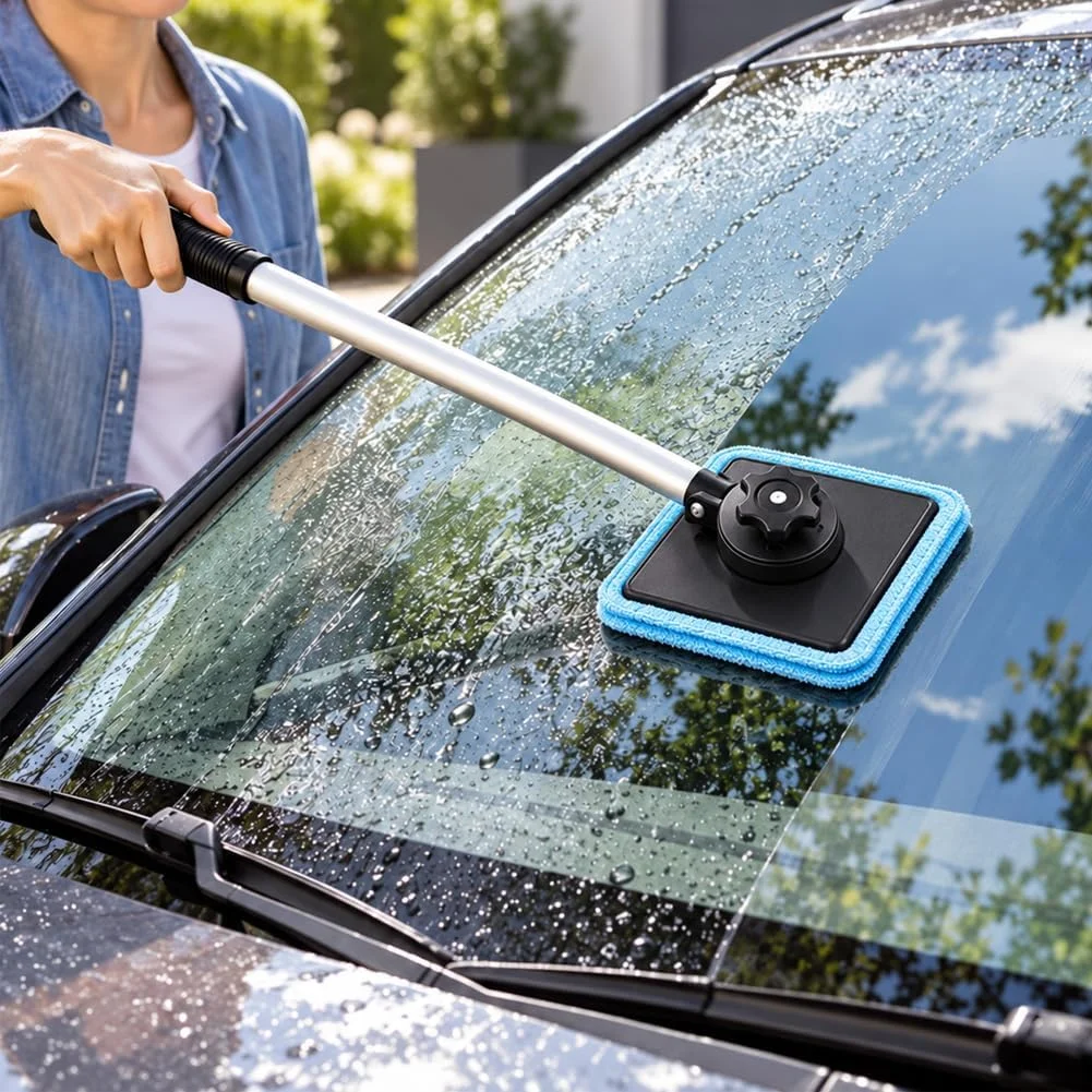 Dual Magnetic Car Windshield Cleaner, Double Sided Magnetic Window Cleaner with Extendable Handle, Streak-Free Glass Cleaning