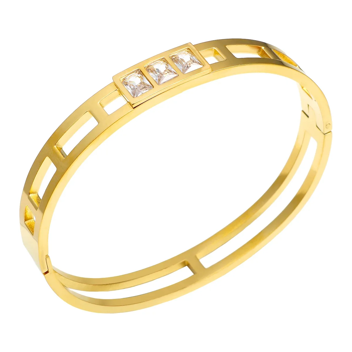 ジルコニア付きステンレススチールブレスレットシンプルジュエリー